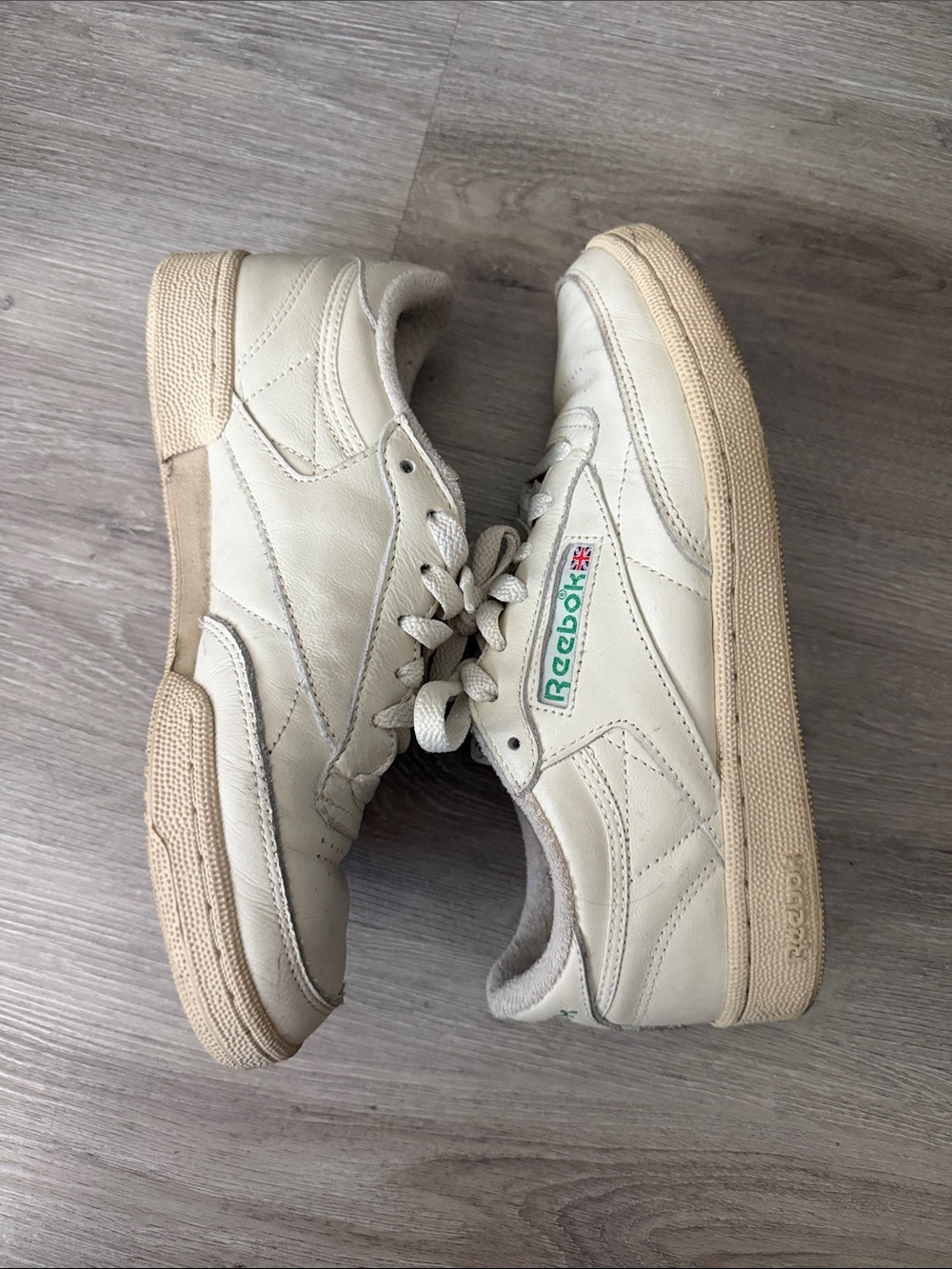 Reebok Leather Sneakers in Cream with Tan Sole